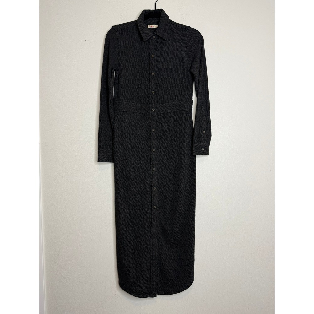 Faherty Brand Charcoal Grey Knit Midi Shirt Dress Long Sleeve Button Down XS